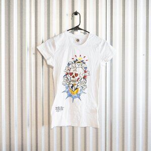 Ed Hardy white t-shirt (Fits like S, Tagged L, NWT)